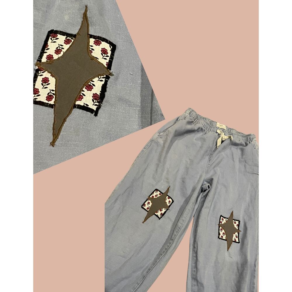 Size 4 Upcycled Denim Joggers | Boho Indie Maximalist Reworked and Recycled